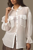 Pilcro Long-Sleeve Smocked Shoulder Buttondown Shirt