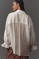 Pilcro Long-Sleeve Smocked Shoulder Buttondown Shirt