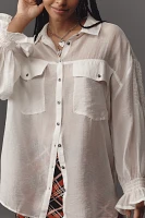 Pilcro Long-Sleeve Smocked Shoulder Buttondown Shirt