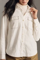 Maeve Contrast-Stitch Linen Buttondown Shirt