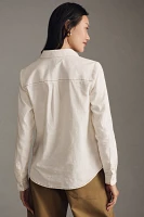 Maeve Contrast-Stitch Linen Buttondown Shirt