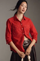 Maeve Contrast-Stitch Linen Buttondown Shirt