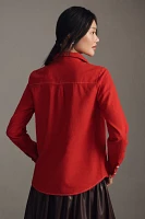 Maeve Contrast-Stitch Linen Buttondown Shirt
