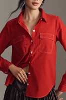 Maeve Contrast-Stitch Linen Buttondown Shirt