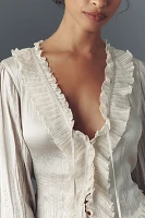 By Anthropologie Long-Sleeve Ruffled Tie-Front Top