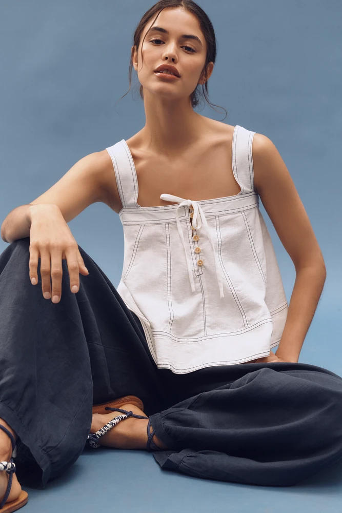 Pilcro Denim Linen Blend Trimmed Tank