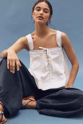 Pilcro Denim Linen Blend Trimmed Tank
