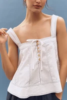 Pilcro Denim Linen Blend Trimmed Tank