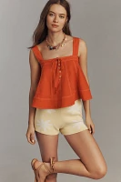 Pilcro Denim Linen Blend Trimmed Tank