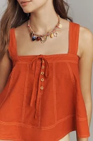 Pilcro Denim Linen Blend Trimmed Tank