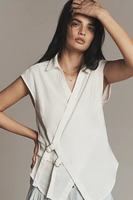 Pilcro Belted Wrap Linen Cotton Blouse