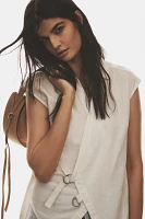 Pilcro Belted Wrap Linen Cotton Blouse