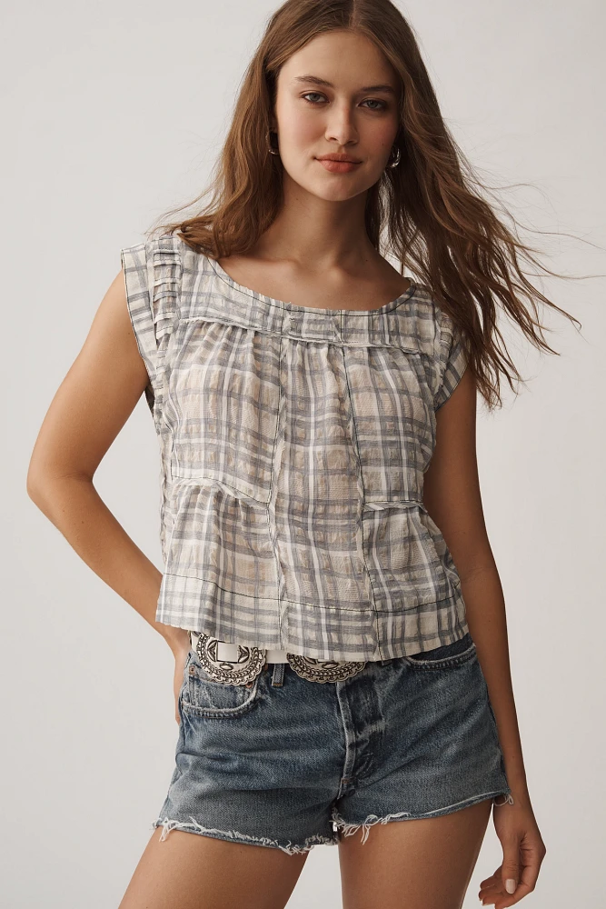 By Anthropologie Short-Sleeve Seamed Swing Top