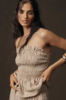 By Anthropologie Linen Cotton Smocked Strapless Top