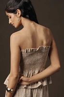 By Anthropologie Linen Cotton Smocked Strapless Top