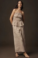 By Anthropologie Linen Cotton Smocked Strapless Top