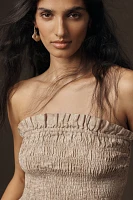 By Anthropologie Linen Cotton Smocked Strapless Top