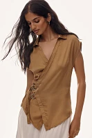 Pilcro Short Sleeve Sash Belt Wrap Top