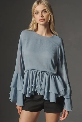 By Anthropologie Long-Sleeve Ruffled Tunic Blouse