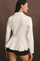 By Anthropologie Long-Sleeve Collared Linen Peplum Blouse