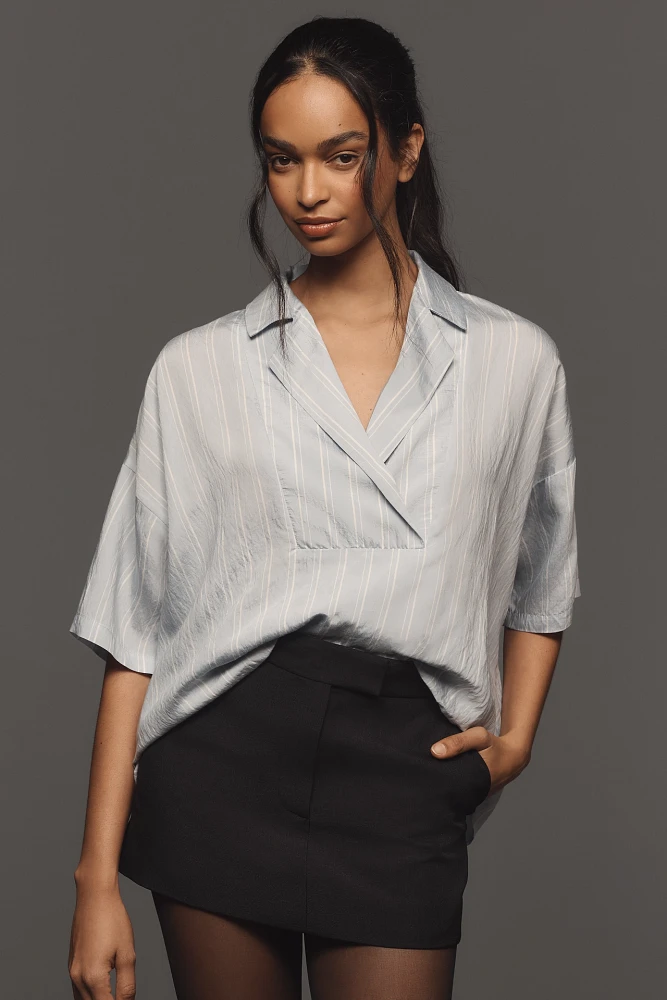 The Dylon Short-Sleeve Wide-Placket Top: Striped Edition