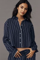 Maeve Pinstripe Silky Buttondown Crop Top