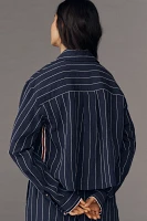 Maeve Pinstripe Silky Buttondown Crop Top