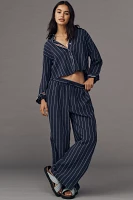 Maeve Pinstripe Silky Buttondown Crop Top