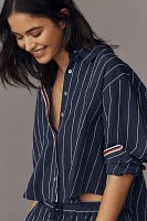 Maeve Pinstripe Silky Buttondown Crop Top