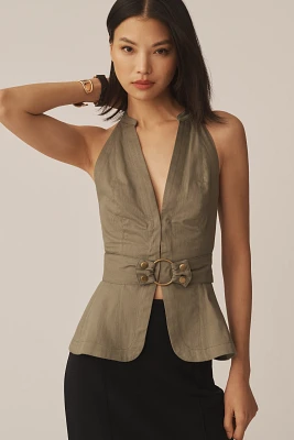 By Anthropologie Belted Halter Open-Back Top