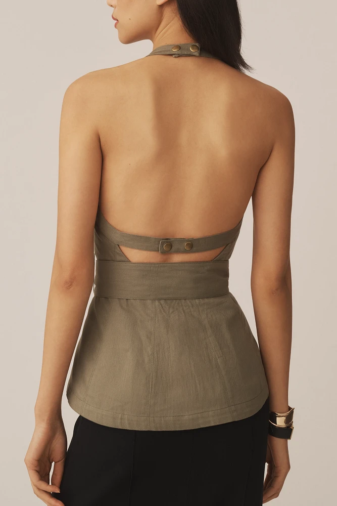 By Anthropologie Belted Halter Open-Back Top