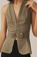 By Anthropologie Belted Halter Open-Back Top