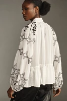 By Anthropologie Long-Sleeve Tie-Neck Embroidered Blouse