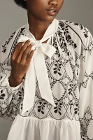 By Anthropologie Long-Sleeve Tie-Neck Embroidered Blouse