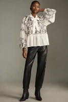 By Anthropologie Long-Sleeve Tie-Neck Embroidered Blouse