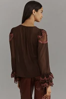 By Anthropologie Long-Sleeve Appliqué Blouse