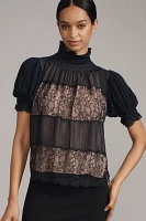 By Anthropologie High-Neck Lace Swing Blouse