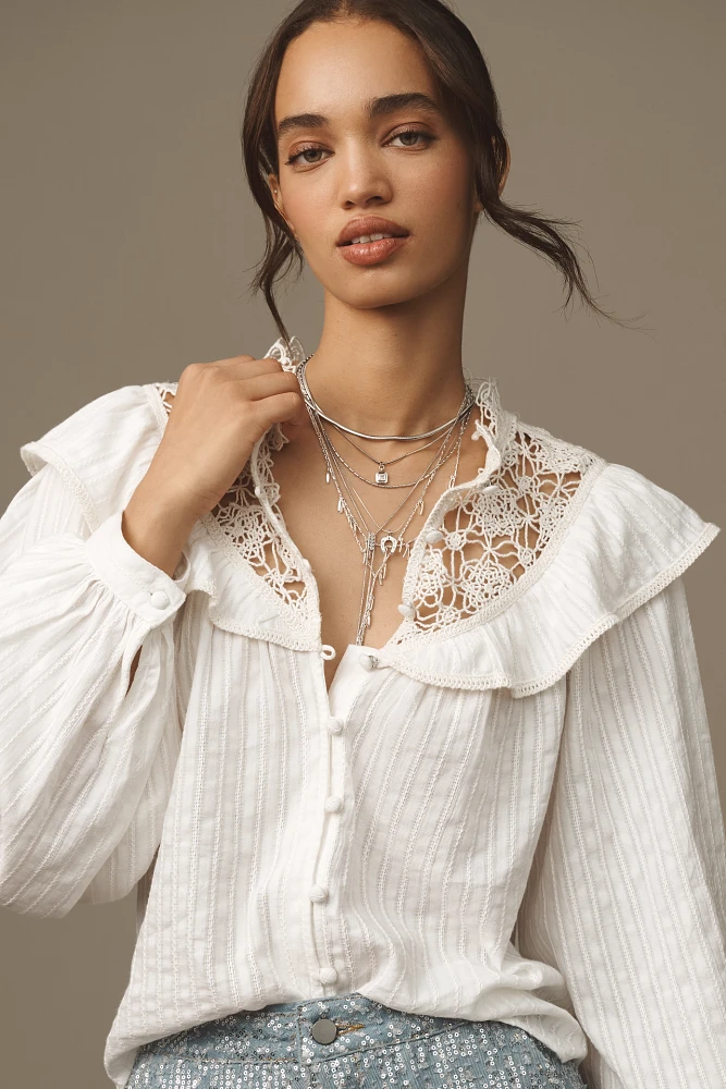 Pilcro Long-Sleeve Eyelet Cutwork Blouse