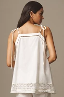 By Anthropologie Tie-Strap Linen Hanky Cutwork Lace Tank