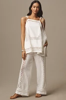 By Anthropologie Tie-Strap Linen Hanky Cutwork Lace Tank