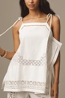 By Anthropologie Tie-Strap Linen Hanky Cutwork Lace Tank