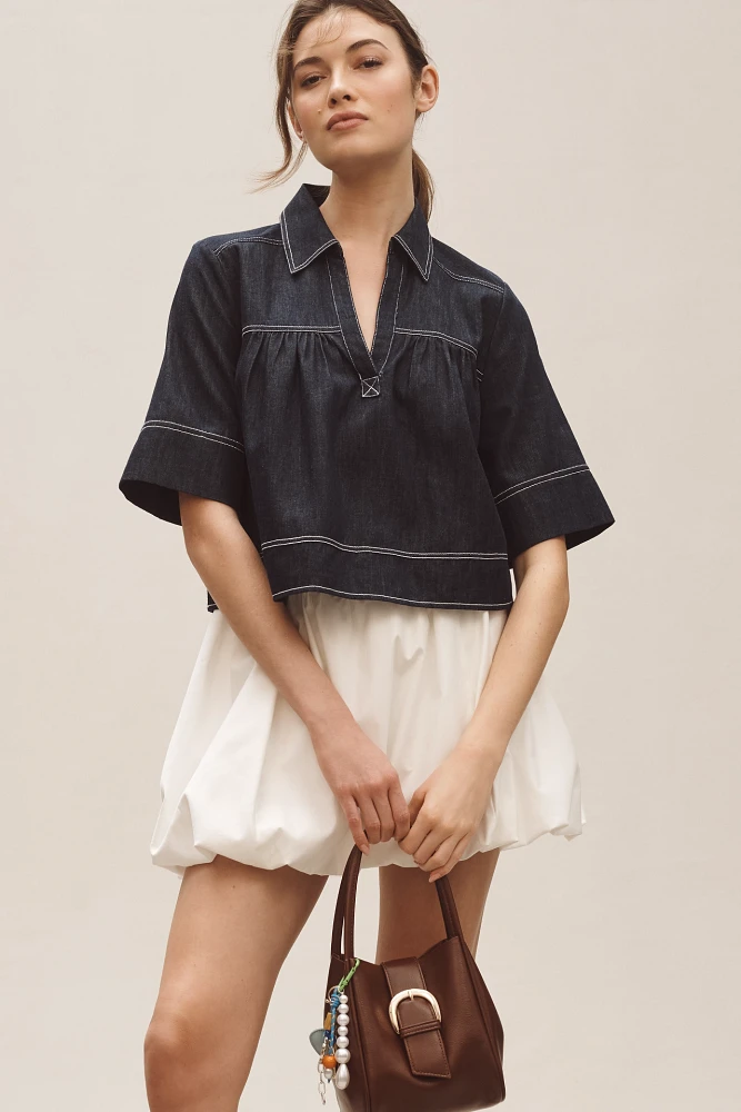 Pilcro Short-Sleeve Denim Swing Top