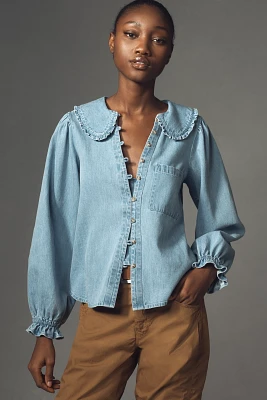 The Keira Light-Denim Long-Sleeve Blouse by Pilcro