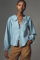 The Keira Light-Denim Long-Sleeve Blouse by Pilcro