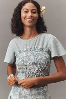 By Anthropologie Short-Sleeve Smocked Linen Twofer Top