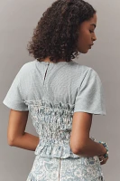 By Anthropologie Short-Sleeve Smocked Linen Twofer Top