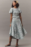 By Anthropologie Short-Sleeve Smocked Linen Twofer Top