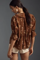 By Anthropologie Ruffled Pin-Tuck Button-Front Blouse