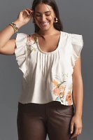 Leigh Viner x Anthropologie Scoop-Neck Flutter-Sleeve Blouse