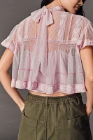 By Anthropologie Short-Sleeve Mesh Lace Swing Blouse